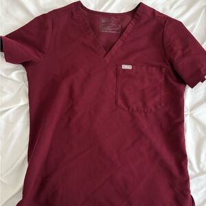 Figs Women's Deep Red V-Neck Top